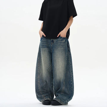 Riolio Spring New Men's Jeans Oversized Wide Leg Pants Loose Vintage Patchwork Lightning Cracked Denim Trousers Streetwear Male